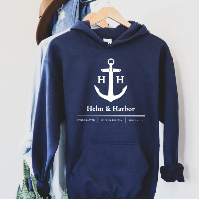 Helm & Harbor Anchor Hoodie, Nautical Hooded Sweatshirt, Beach Hoodie, Captain Hooded Sweatshirt, Summer Hoodie, Gift For Him, Gift For Her