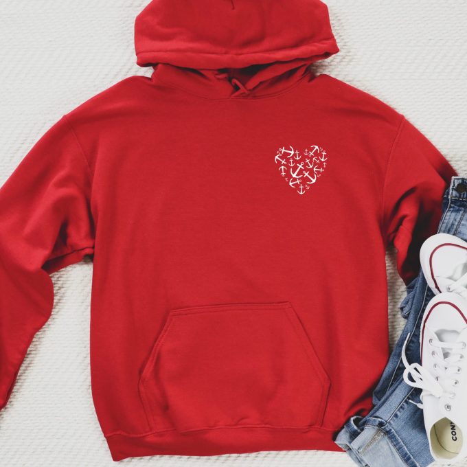 Valentine's Day Hoodie, Nautical Hooded Sweatshirt, Beach Hoodie, Valentine's Day Heart Sweatshirt, Summer Hoodie, Gift For Her